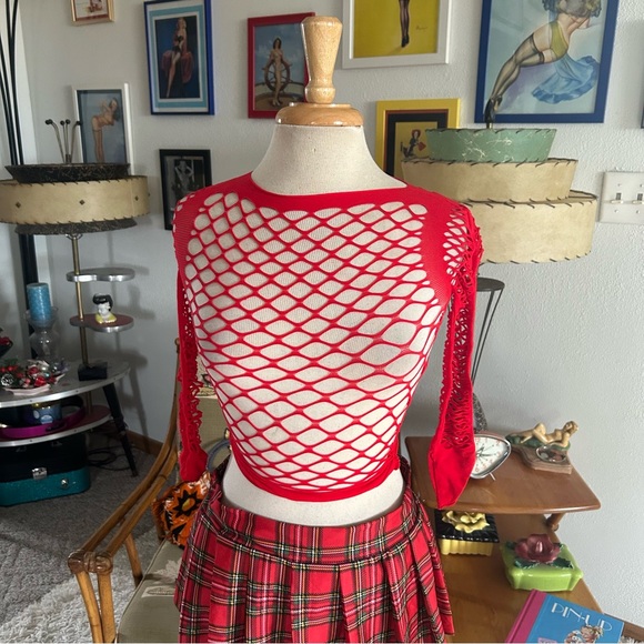 Retro Mesh Tops l Leopard Bralette l Plaid Skirt l costume l cosplay l intimates - Picture 6 of 9